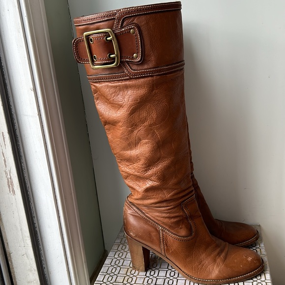 Coach Meredith Leather Monogram Tall Heeled Buckle Boots Women's size 9 - Picture 3 of 9